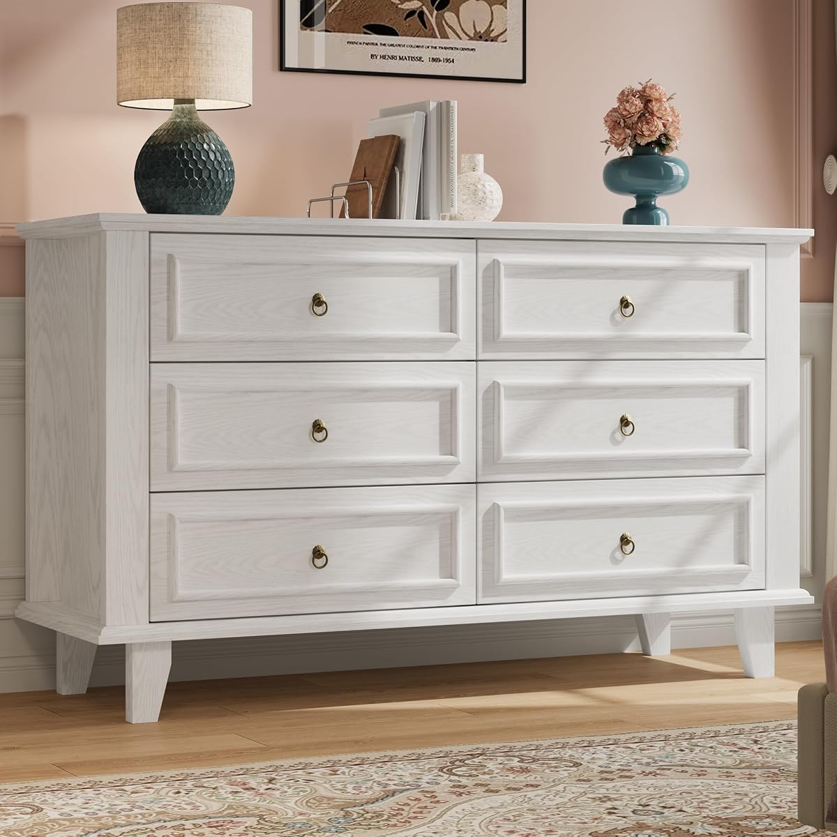 6 Drawers Dresser, 47.2" Wide Chest of Drawers, White