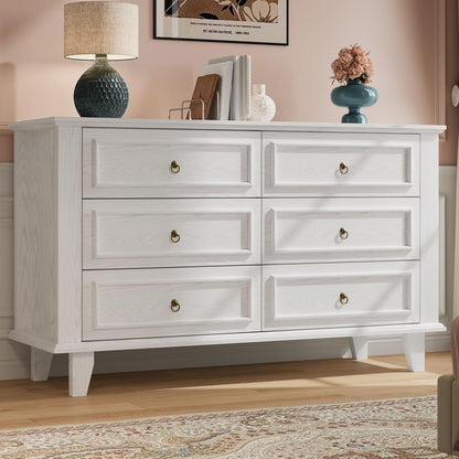 6 Drawers Dresser, 47.2" Wide Chest of Drawers, White