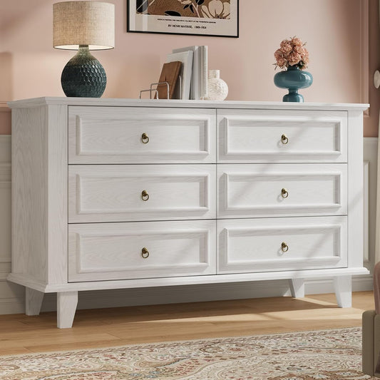 6 Drawers Dresser, 47.2" Wide Chest of Drawers, White