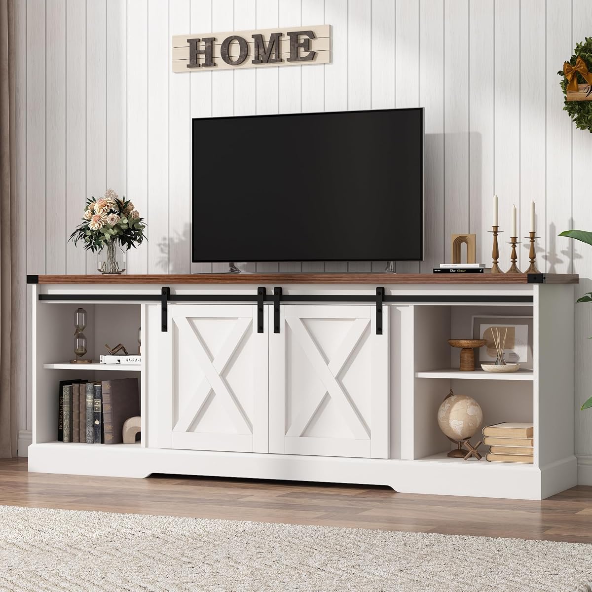 Farmhouse TV Stand for 70/75/80 Inch TV