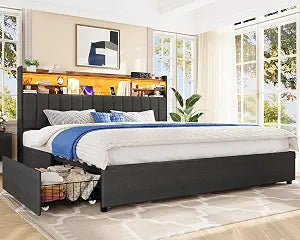 King Size Bed Frame with Headboard and 4 Drawers Storage, view 2
