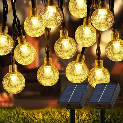 Solar Lights Outdoor Waterproof, 2 Pack Total 120LED 72FT Solar String Lights for Outside with 8 Modes, Outdoor String Lights Crystal Globe Patio Lights for Garden Yard Party Decor (Warm White)