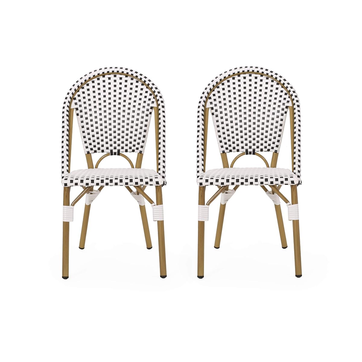 Philomena Outdoor French Bistro Chair (Set of 2), Black + White + Bamboo Print Finish