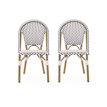 Philomena Outdoor French Bistro Chair (Set of 2), Black + White + Bamboo Print Finish