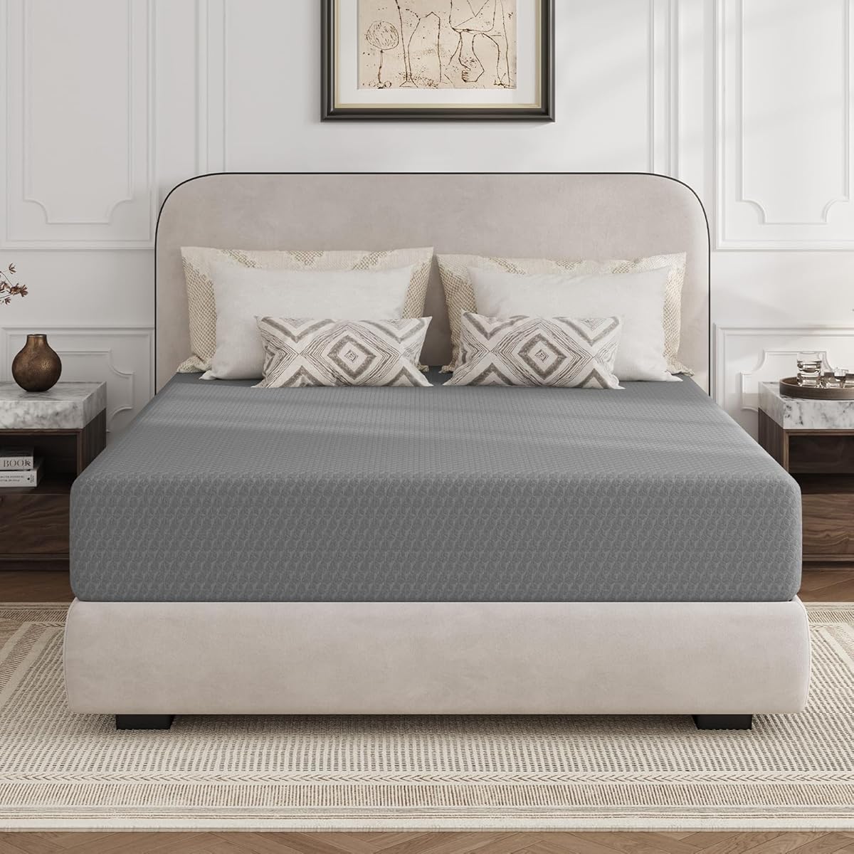 Queen Size Mattress, 10 Inch Gel Memory Foam Mattress Queen Size with Thermally Balanced Foam Core, Mattresses for Cool Night Sleep & Pressure Relief, Enhanced Support & Breathability, Grey