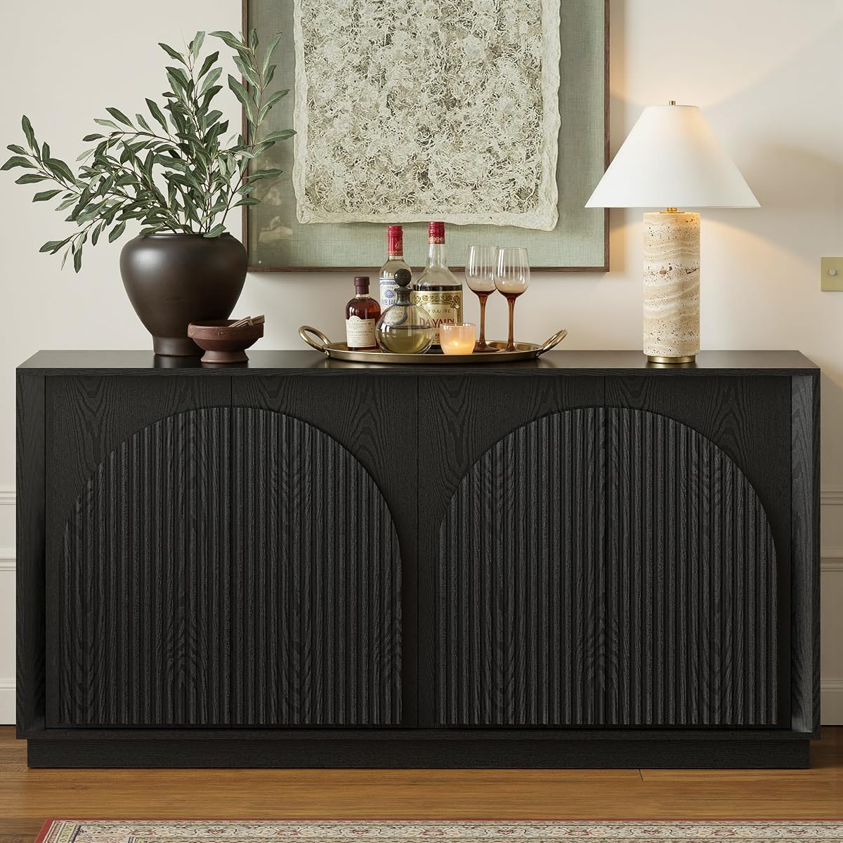 65" Sideboard Buffet Cabinet with Storage, Modular Credenza, Black