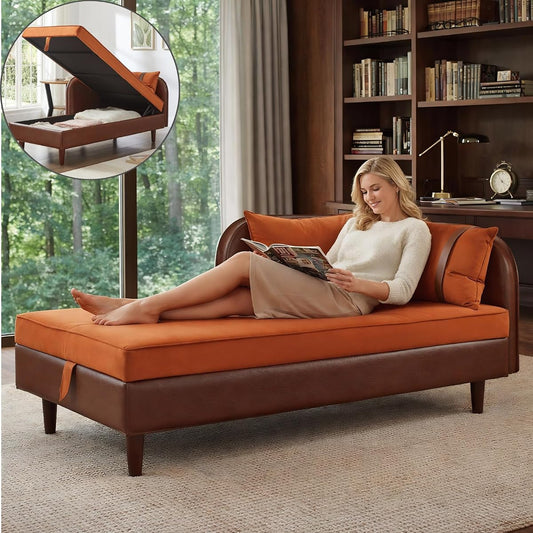 65'' Chaise Lounge with Storage Space, Oversized Indoor Recliner