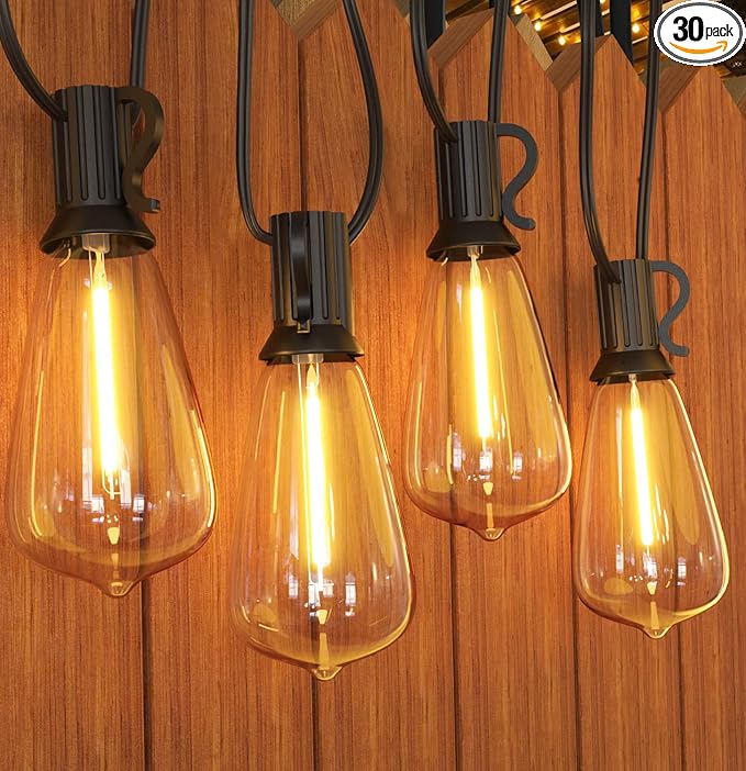Outdoor String Lights, 60FT Waterproof Patio Lights with 32 Hanging Globe ST38 Bulbs, 2700k Shatterproof for Backyard Gazebo Porch Garden Commerical Outside Decor