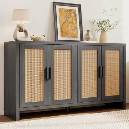 Rattan Buffet Cabinet with Storage, Sideboard with Doors, Console Table