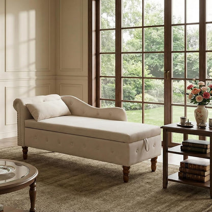 Velvet Chaise Lounge Indoor with Storage,Lounge Chair Sofa,Beige