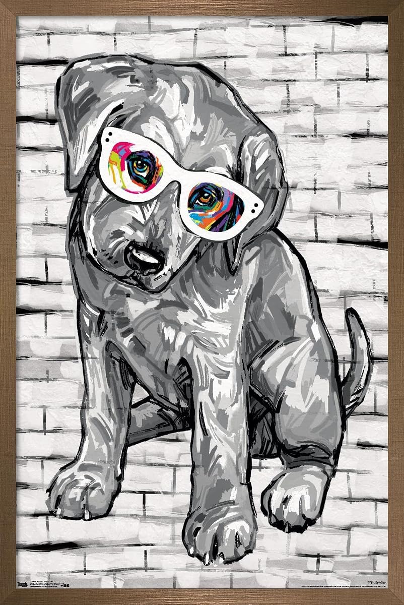 PD Moreno - Dog Glasses Wall Poster, 22.375" x 34", Bronze Framed Version