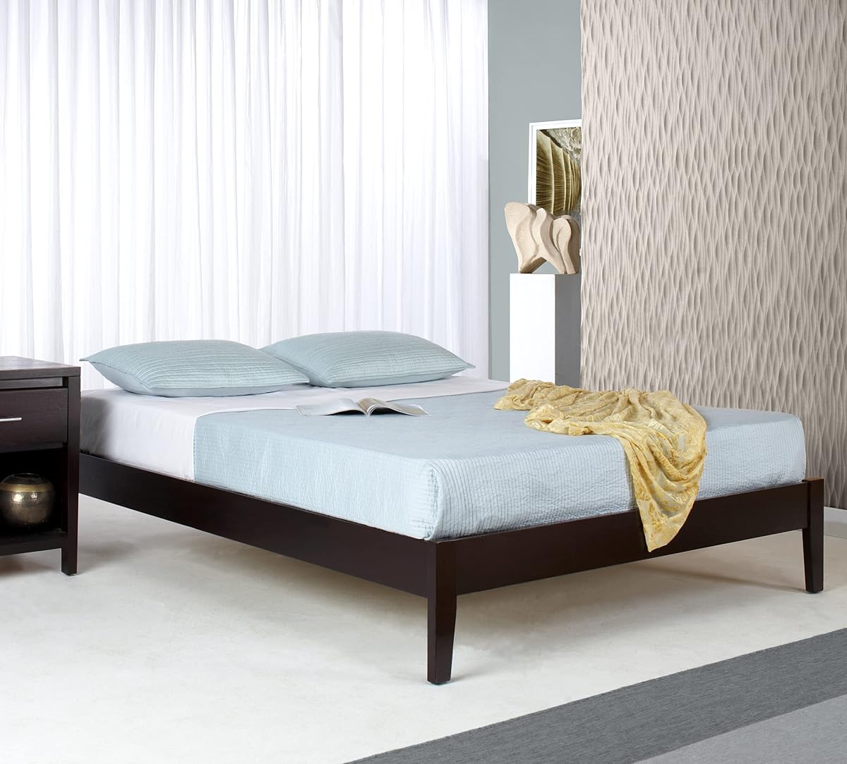 Solid Wood Platform Bed, Queen, Nevis Simple - Espresso