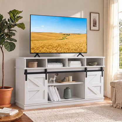 Farmhouse TV Stand for 65/60/55 Inch TV, TV Consoles with Sliding Barn Doors