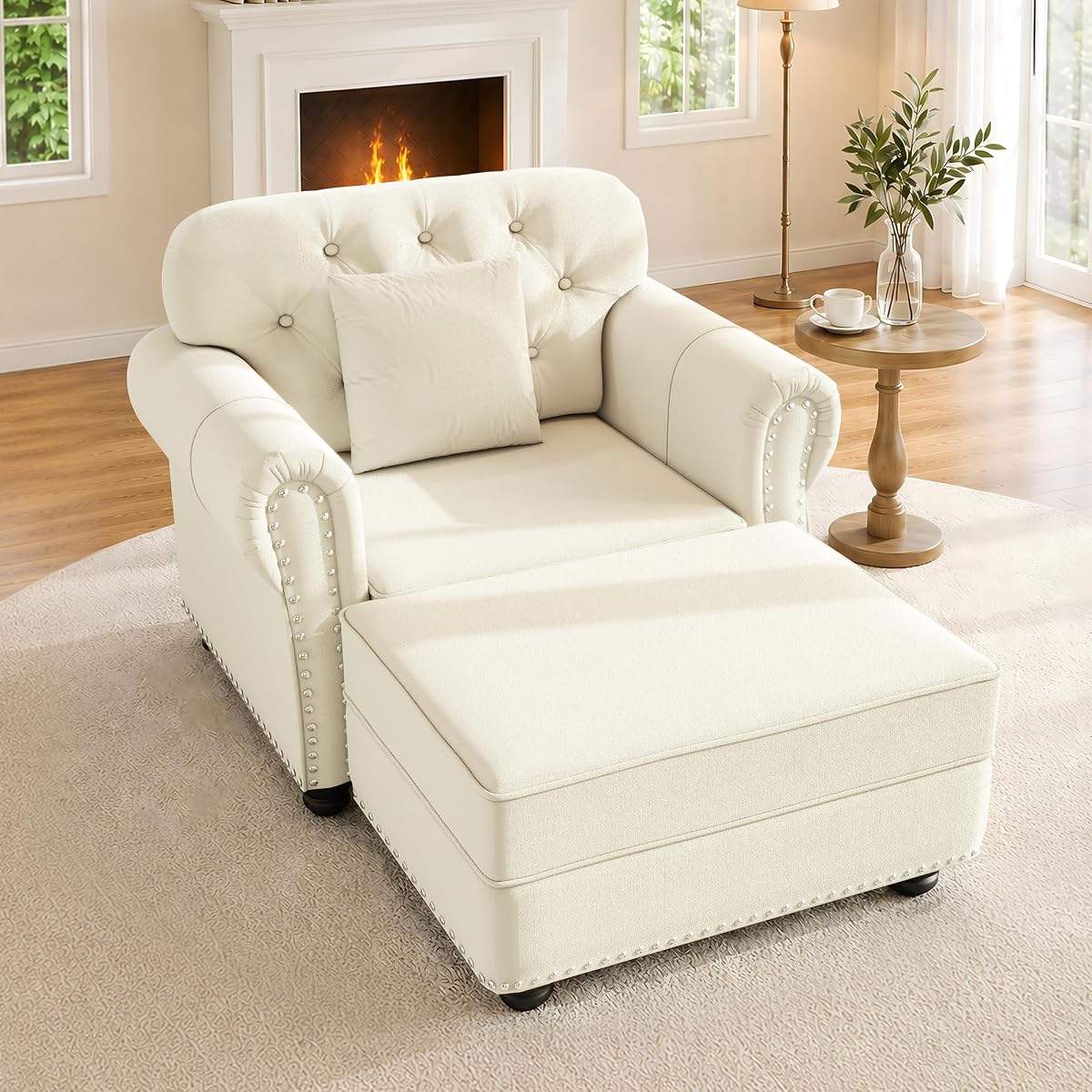 41.3" Velvet Chesterfield Sofa with Ottoman