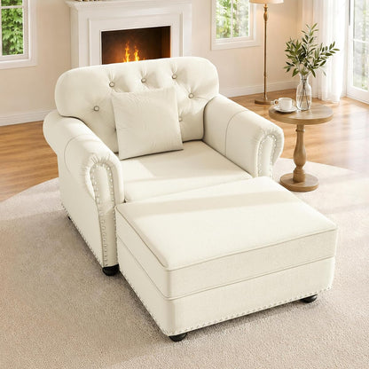 41.3" Velvet Chesterfield Sofa with Ottoman