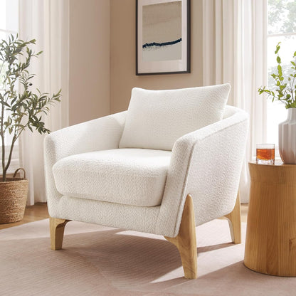 Oversized White Bouclé Reading Chairs with Thick Cushions