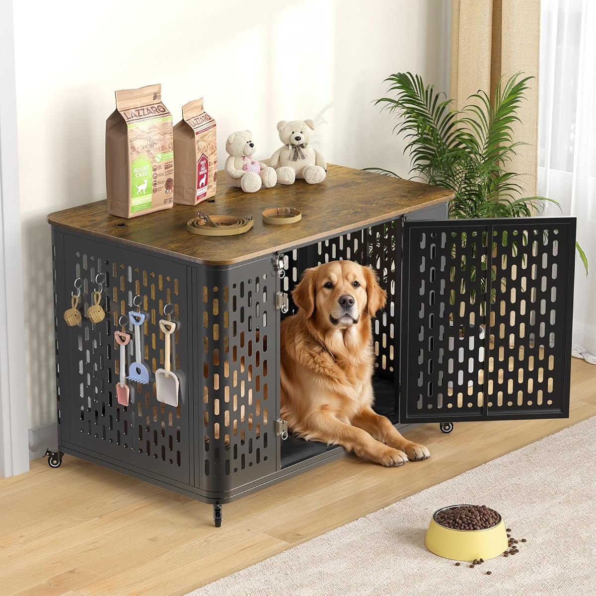43.7" Heavy Duty Dog Crate Furniture for Large Dogs with Flip Top