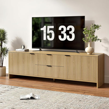Fluted TV Stand for TVs up to 70", Modern TV Console with 2 Drawers