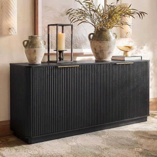 63" Sideboard Buffet Cabinet with Storage, 31.6" H Modern Fluted Accent Credenza