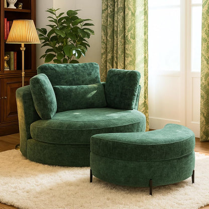 49.6''W Oversized Swivel Barrel Chair with Storage Ottoman