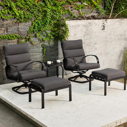 Patio Furniture Set, 5 Pieces Outdoor Swivel Rocker with Ottoman, High Back, Deep Seating with 5" Olefin Cushion, Patio Rocking Chairs for Porch, Backyard (Dark Grey)