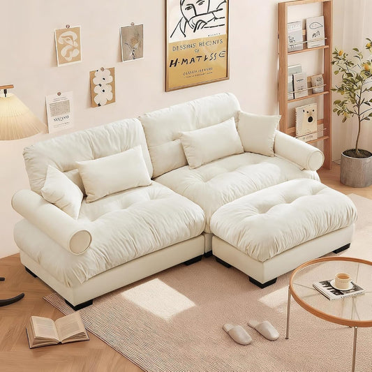 L Shaped Couches for Living Room, Small Sectional Sofa Set with Reversible Chaise, Modern Designed Sleeper Sofas and Modular Couch Function, Suitable for Small Spaces in Apartment, Beige