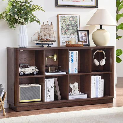 8 Cube Bookcase, 52" Long Horizontal Book Shelf w/Curved Edge