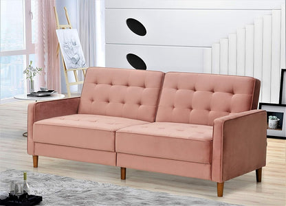 Nia Modern Velvet Upholstered Tufted Sleeper Sofa Bed, Natural Pink