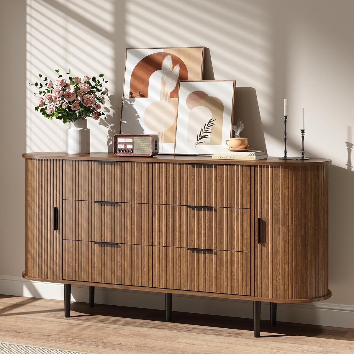 Fluted 6 Drawer Dresser for Bedroom