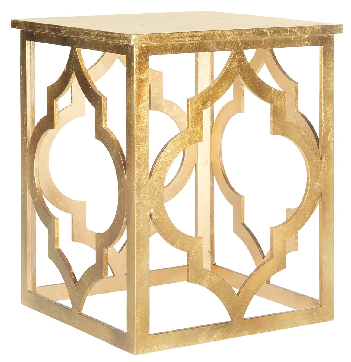 SAFAVIEH Home Collection – Milo Gold Leaf Trellis End Table, Quatrefoil Open Frame Accent Table, Fully Assembled (AMH1508B)