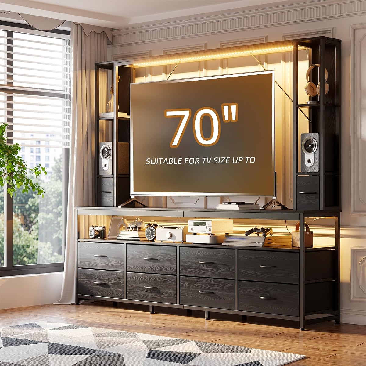 Large Entertainment Center with Storage & Bookshelves