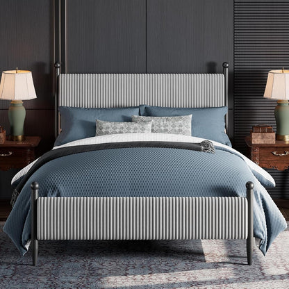 Queen Size Upholstered Bed Frame, with Velvet Headboard