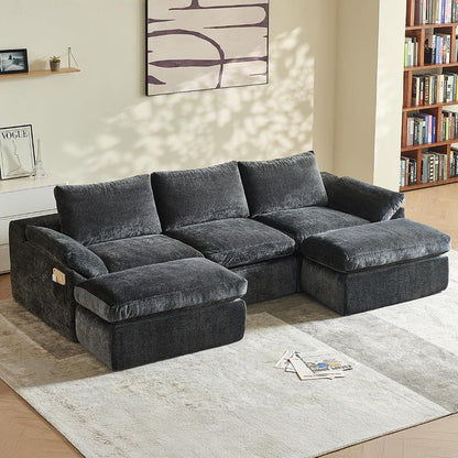 U-Shaped Sectional Sofa with 2 Ottomans, Grey 60.6''x108''x22.8'' | Ultra soft cloud sofa, deep boneless seat, 2 movable ottomans, no assembly, ideal for living room bedroom