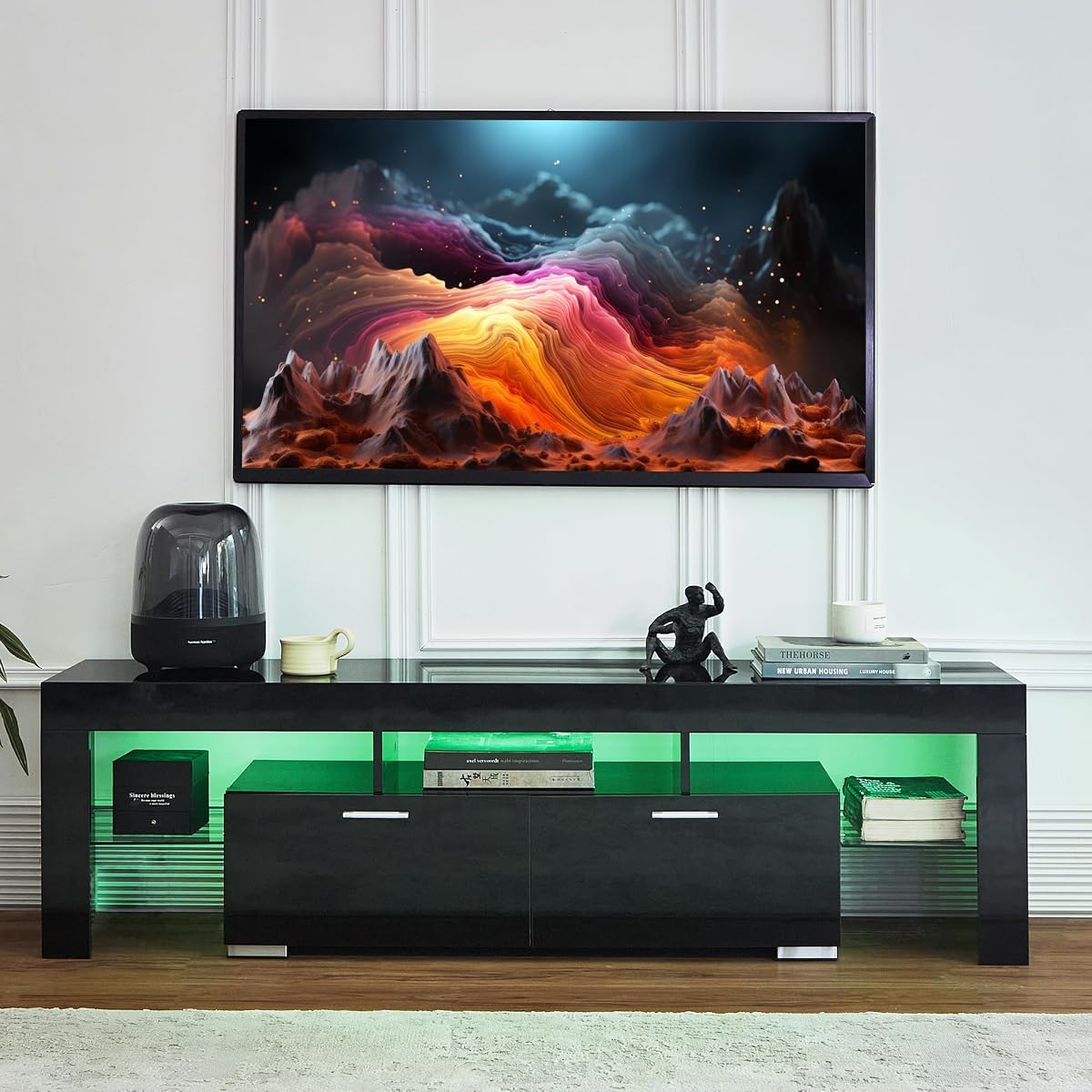 Black LED TV Stand for 75 Inch TV