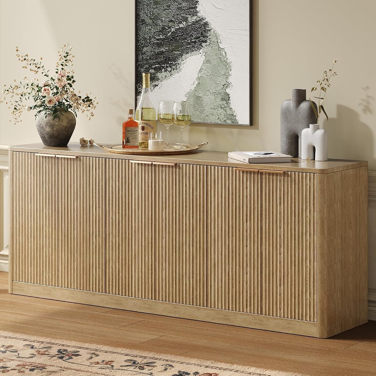 67" Fluted Oak Buffet Cabinet with Storage