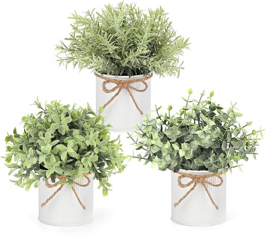 Fake Plants in Farmhouse Galvanized Metal Pots Table Centerpiece Rustic Home