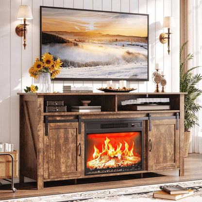 58" Fireplace TV Stand for up to 65" TVs, 1 Package, Farmhouse Brown