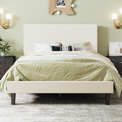 Boucle Upholstered Queen Size Bed Frame, Cream