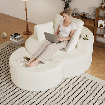 Oversized Round Chaise Longue Chair with Ottoman