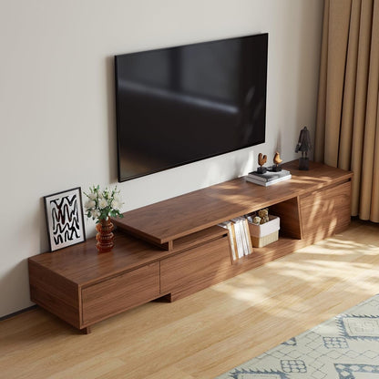 Extendable TV Stand for 65-110" TVs, Modern Media Console, Walnut Brown