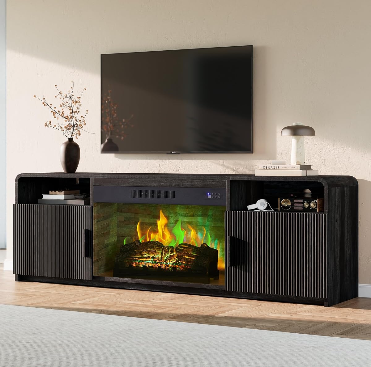 70" Fluted TV Stand with 30" Electric Fireplace