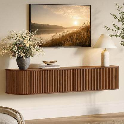 55" Walnut Fluted Floating TV Stand for TVs up to 65" for Living Room