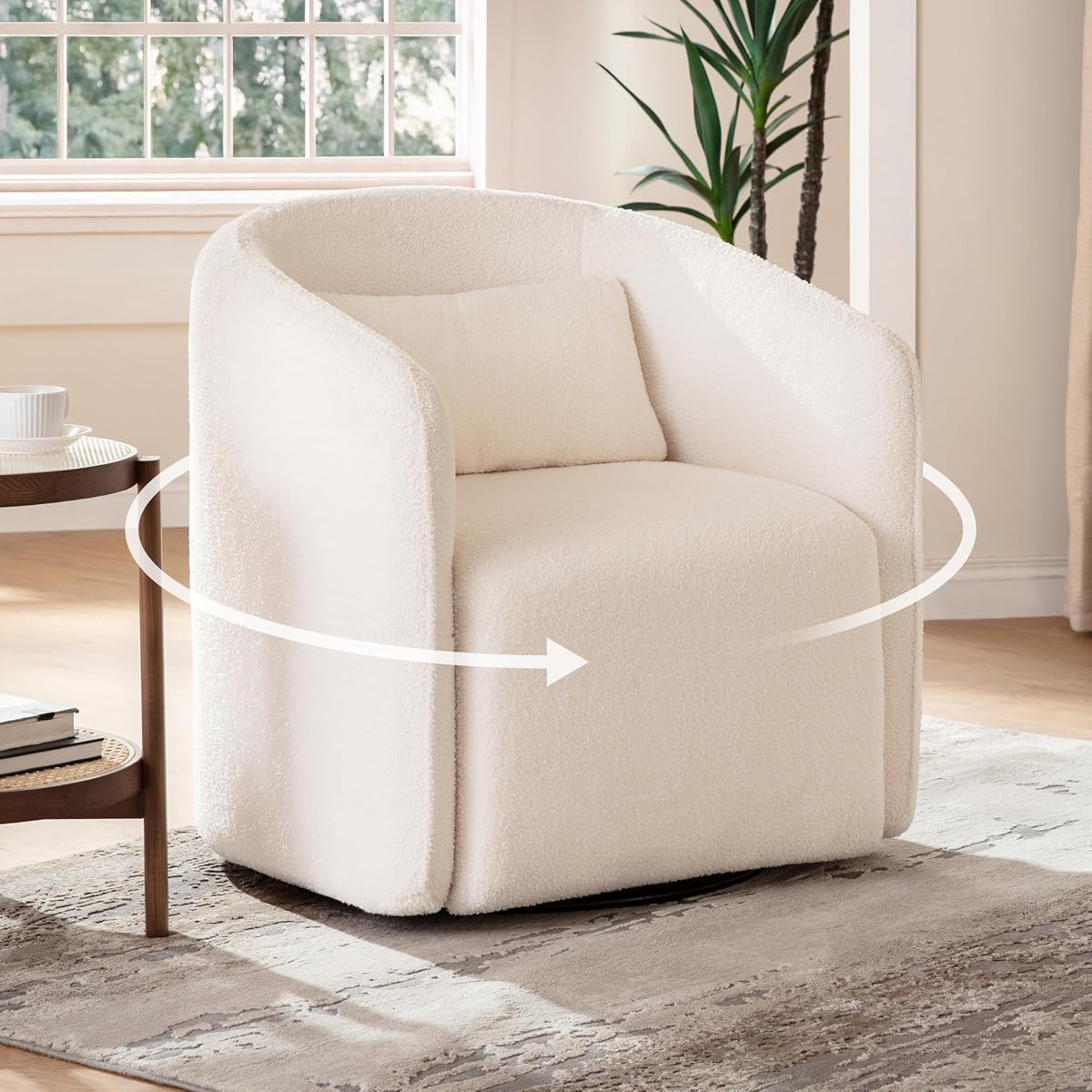 Oversized Boucle Swivel Accent Chair with 82L Hidden Storage, 360° Swivel Barrel Chair for Living Room, Small Space, Bedroom, Nursery, Modern Comfy Cloud Armchair Single Sofa, White Sherpa&Teddy