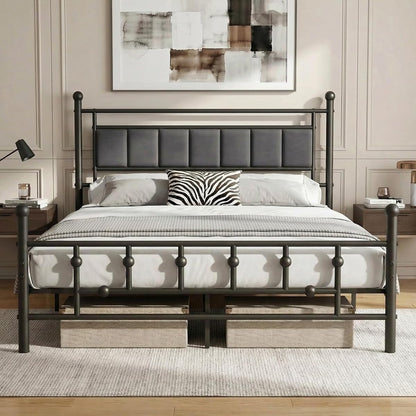 Velvet Upholstered Queen Bed Frame with Headboard