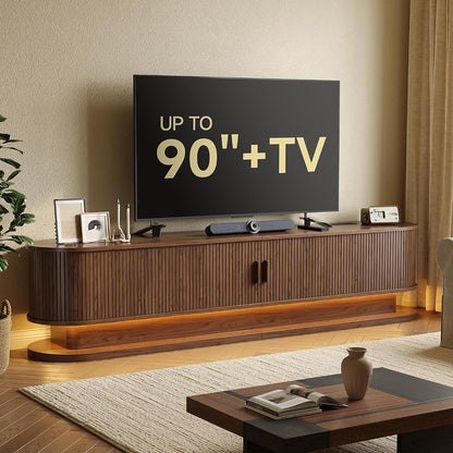 83" TV Stand up to 90 Inch with LED Lights and Power Outlet, Walnut