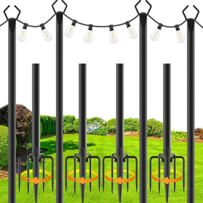 zoegi 4 Pack 10Ft String Light Poles,Light Poles for Outside Lights with Fork,Outdoor Brackets Hanging Lights,Metal Stand for Deck Patio,Backyard,Wedding,Deck,Party (4Pack)