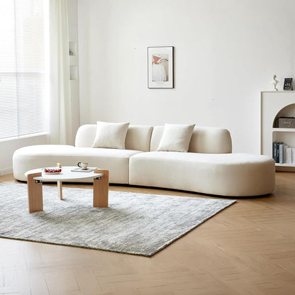 132" Curved Sofa with Throw Pillows, 6 Seater Luxury Velvet Couch with Half Moon Design and High-Density Foam, Ideal for Modern Living Room, Office & Apartment, Ivory
