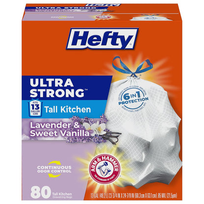 Ultra Strong 13 Gal Kitchen Trash Bags, White, Lavender Vanilla, 80ct
