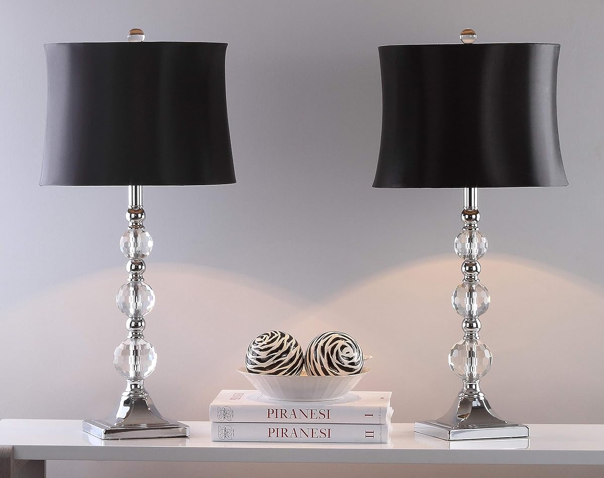 SAFAVIEH Lighting Collection Maeve Modern Crystal Ball/ Black Shade 28-inch Bedroom Living Room Home Office Desk Nightstand Table Lamp Set of 2 (LED Bulbs Included)