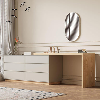 Modern Expandable Makeup Vanity Dresser Desk Combo With 6 Drawer